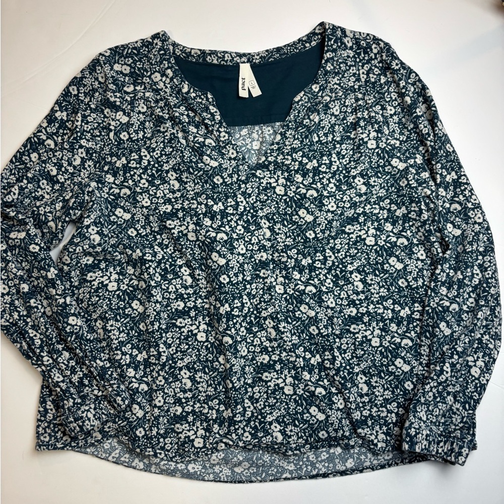 Pact organic cotto floral long sleeve top sz‎ L
